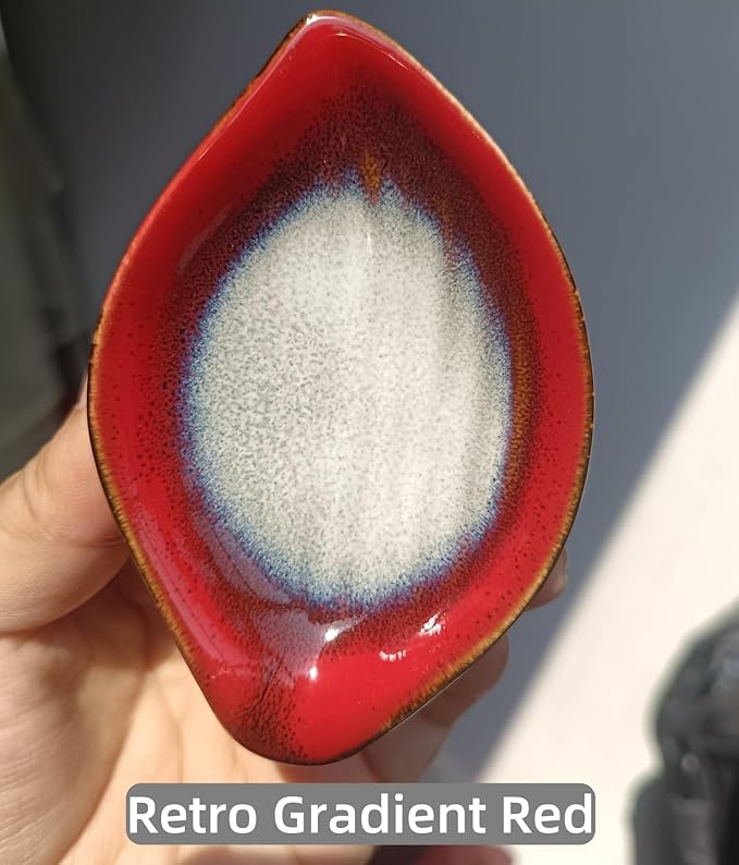 Coffee Spoon and Rest for Coffee Bar Accessories, Leaf Small Spoon Rest for Coffee Station, Tea Spoon Rest Tea Spoon Holder Teaspoon Rest, 1 PC (Retro Red with Rainbow Rose Spoon)
