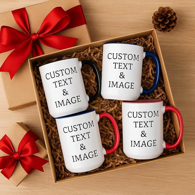 Customized 15oz Ceramic Coffee Mugs with Personalized Text and Photo Image Upload Novelty Gift, Personalize With Different Design And Images, Custom Gift (Black)