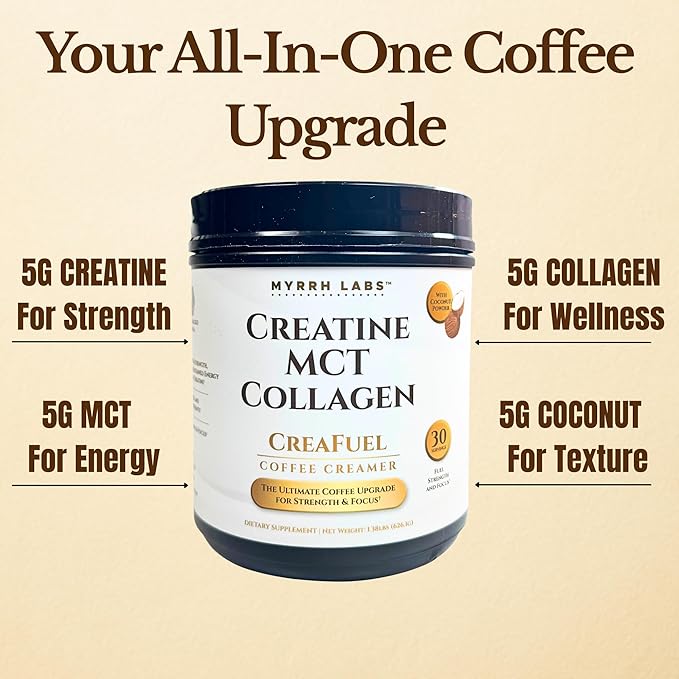 CreaFuel Creatine Coffee Creamer with MCT Collagen and Coconut Milk Powder for Strength Energy Focus and Joint Support Sugar Free Dairy Free Keto Friendly 30 Servings