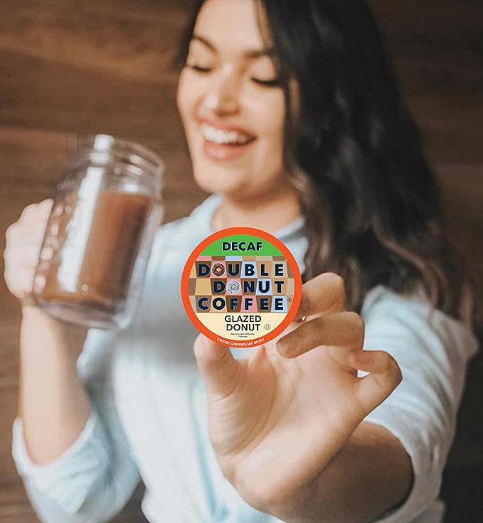 Double Donut Coffee Decaf Flavored Coffee Variety Pack - 6 Traditional Flavors (Caramel Swirl, Hazelnut, Glazed Donut, Mocha Nut Fudge, Vanilla Bean, and Cinnamon Bun) for Keurig K Cups Coffee Makers - 72 Count