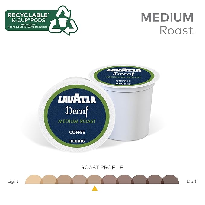 Lavazza Decaf, Single-Serve Keurig K-Cup Pods, Medium Roast Coffee, 88-Count Box (4 Packs of 22)
