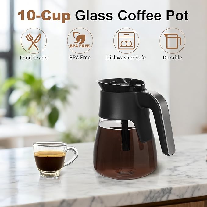 10-Cup Glass Carafe Replacement for Ninja CM401/CM400/CM300/CM371/CP301 Coffee Makers, Ninja Coffee Pot Replacement with Brew-Through Lid
