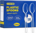 [100 Count] Clear Plastic Spoons Heavy Duty, Premium Disposable Spoons, Durable Plastic Cutlery for for Parties, Picnics, Big Event, Daily Use - Heat Resistant & BPA Free - Clear