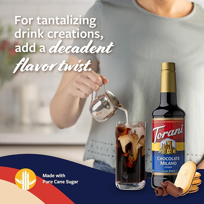 Torani Coffee Syrup, Chocolate Milano Flavored Syrup for Drinks, Pump Included, 25.4 Fl Oz