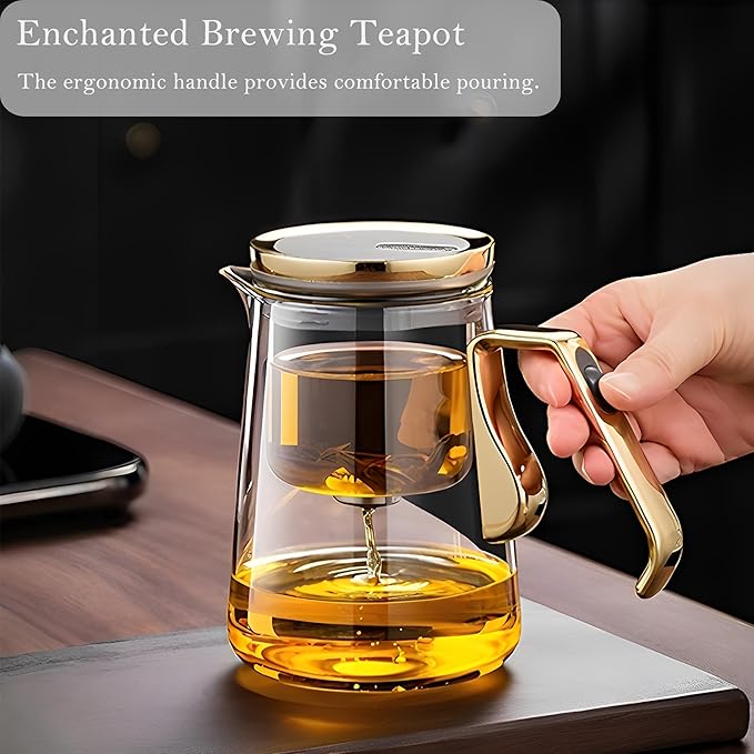 YJX Magnetic Glass Teapot, 25.4oz Small Enchanted Brewing Tea Pot, Witchcraft Magic Borosilicate Tea Set with Strainer for Loose Leaf or Herbal, Exquisite Kettle Gift for Tea Lovers(Golden)