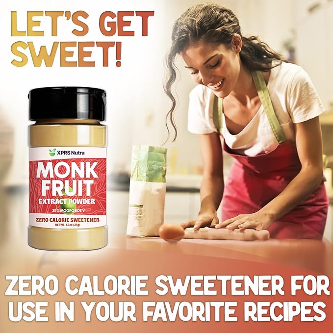 XPRS Nutra Monk Fruit Extract Powder - 1.3 Ounces of Premium 25% Mogroside Monk Fruit Sweetener Sugar Substitute (Pack of 2)