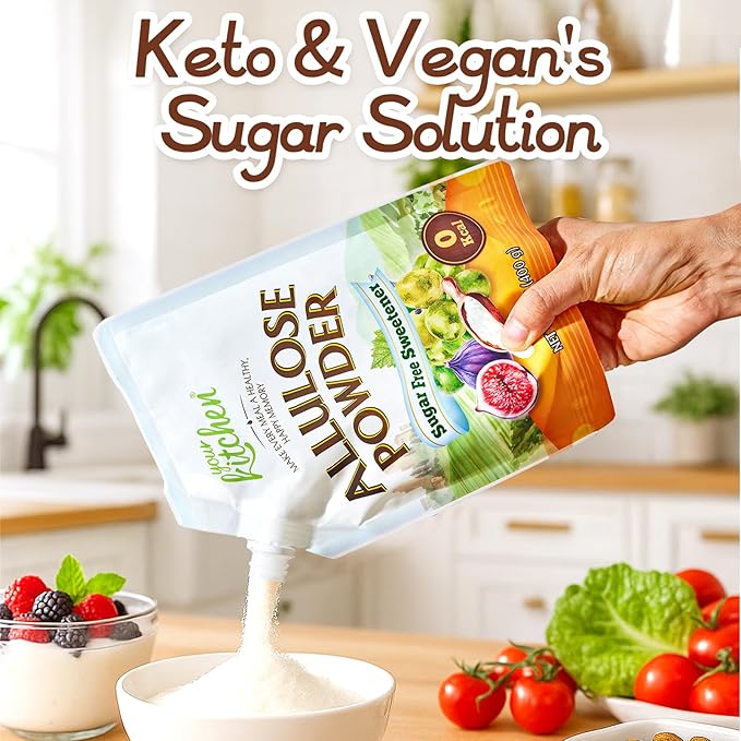 Your Kitchen Allulose Sweetener 14.1 Ounce – 99.9% Allulose Powder | Zero Calorie Sweetener | No Erythritol Sugar Substitute | Non GMO, Gluten Free Sugar Alternative Ideal for Baking & Beverages