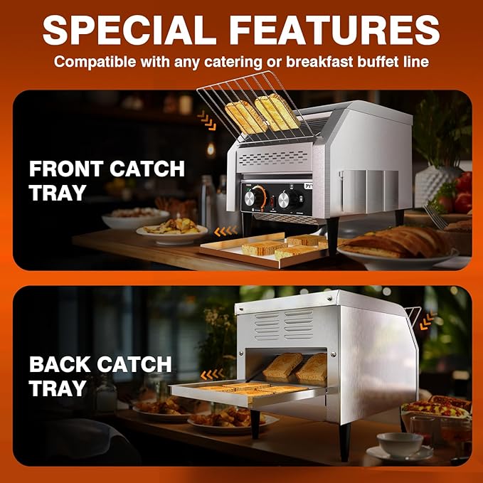 PYY Commercial Conveyor Toaster 300 Slices/Hour, Electric Conveyor Belt Toaster for Toast, Bun, Bagel, Bread, Heavy Duty Stainless Steel Toaster Oven for Restaurant, Bakery, Buffet Use