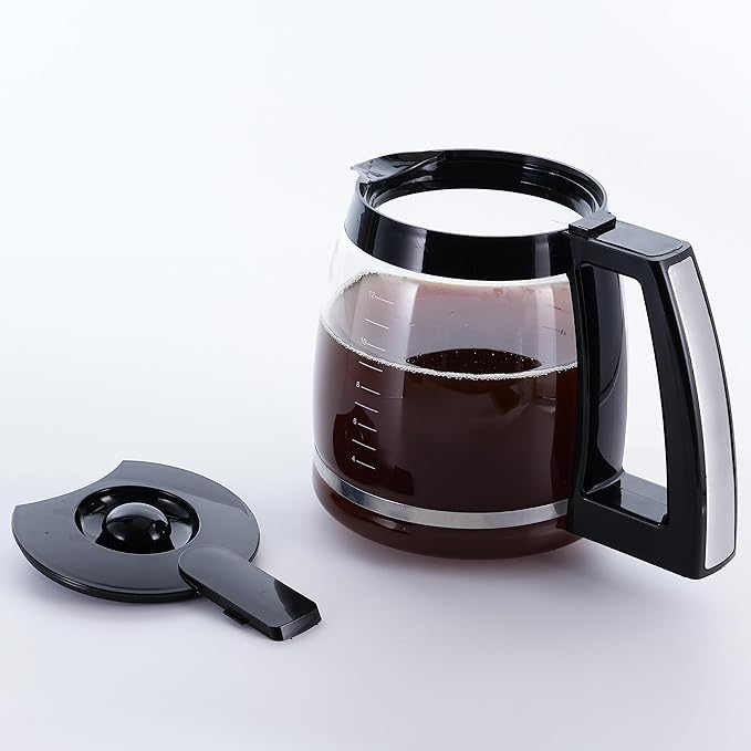 Replacement 12-Cup Glass Carafe, Compatible with Cuisinart Coffee Maker, Replaces DCC-1200PRC (Decorative Stainless-steel Handle)