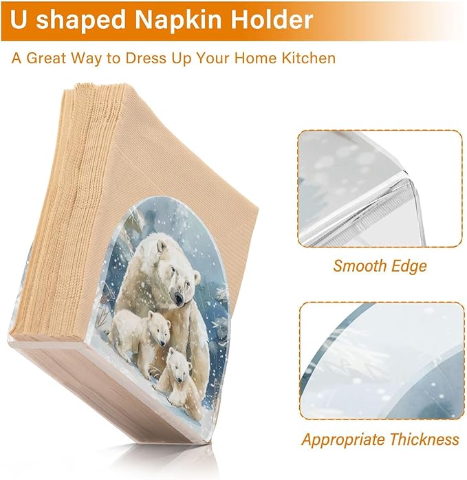 Christmas Polar Bear Napkin Holder for Table Paper Cocktail Napkin Holders for Kitchen Dinning Acrylic Dinner Napkin Dispenser for Dinner Home Decor Bar 1 Pack