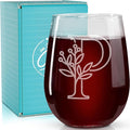 On The Rox Drinks Monogrammed Gifts For Women and Men - Letter A-Z Initial Engraved Monogram Stemless Wine Glass - 17 Oz Personalized Wine Gifts For Women and Men (P)