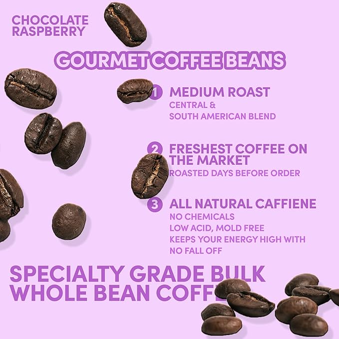 Sarasota Coffee Whole Bean Chocolate Raspberry | Medium Roast Gourmet Flavored Coffee Beans | Low Acid, Mold Free, Specialty Grade Bulk Coffee Beans | 5lb (80 oz)
