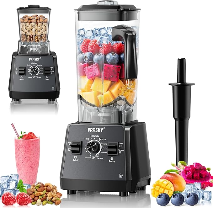 Blenders for Kitchen, Smoothie Blender Large Capacity, 2400W PRASKY Countertop Blender with 101oz Juice & Grinder Jar, BPA-Free, 25000 RPM Blender for Smoothies, Ice, Frozen Fruit (Gray, 3L)