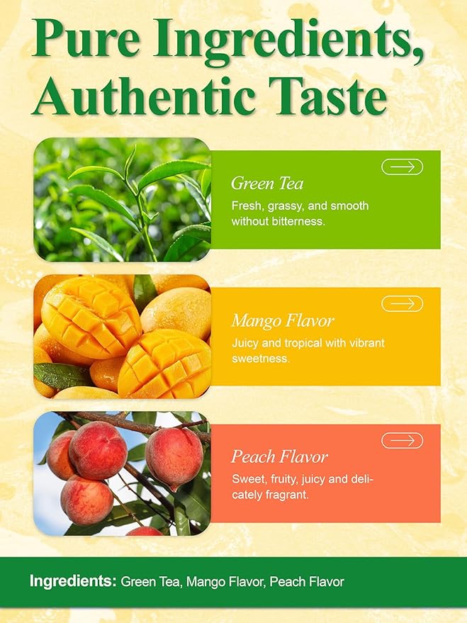 LOOMICA Mango Peach Green Tea, Fruity Tropical Green Tea Blend with Juicy Mango & Sweet Peach, Refreshing Hot or Iced Tea, No Artificial Sugar Added, 20 Count
