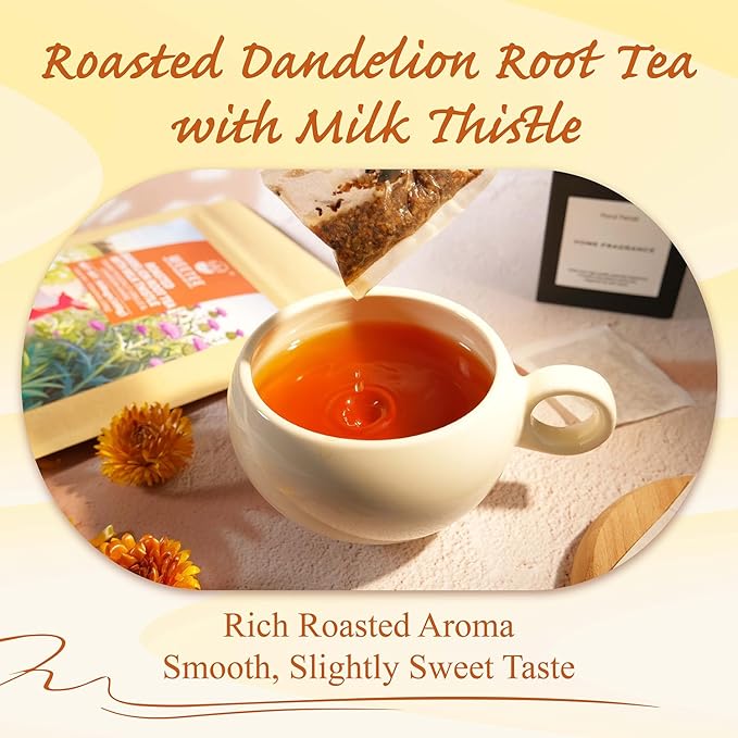 WT WEETEE Roasted Dandelion Root Tea with Milk Thistle, 50 Count Caffeine Free Herbal Tea Bags for Liver Cleanse, Naturally Roasted, Coffee-Like Flavor – Detox Herbal Blend