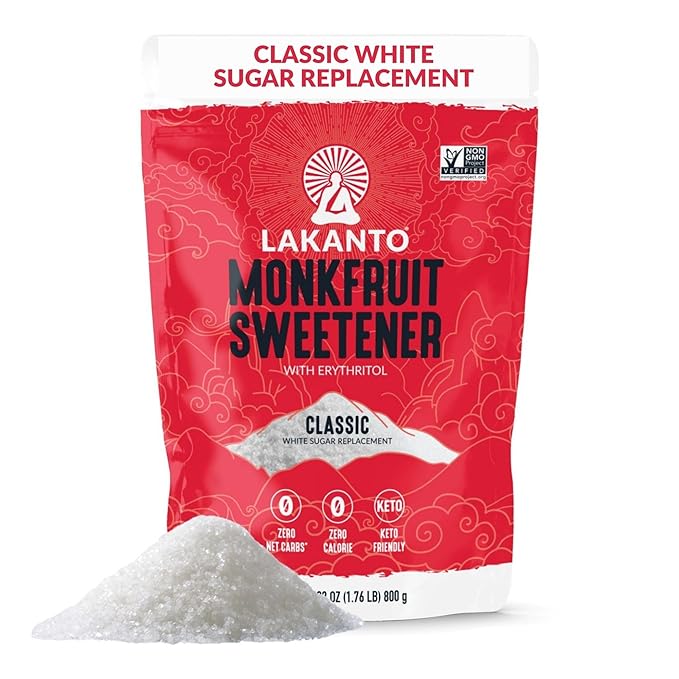 Lakanto Monk Fruit Sweetener with Erythritol, White Sugar Substitute, Monk Fruit Extract, Classic White Sugar Replacement for Baking, Coffee, Tea, Gluten Free, Low Carb, Non GMO, Keto, 1.76 LB Bag