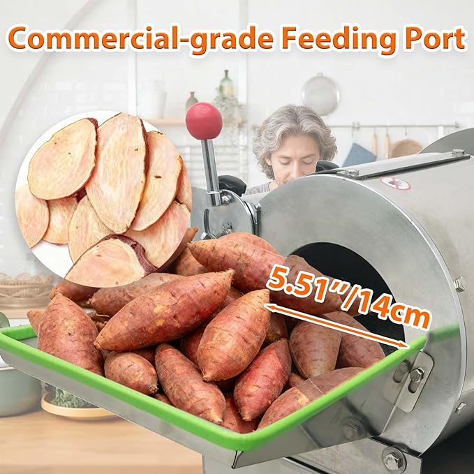 110V Commercial Vegetable Slicer, Adjustable Thickness 0.04-0.30’’, Electric Vegetable Chopper with Output 441-772 Lbs/h, Potatoes Onions Shredder, Stainless Steel