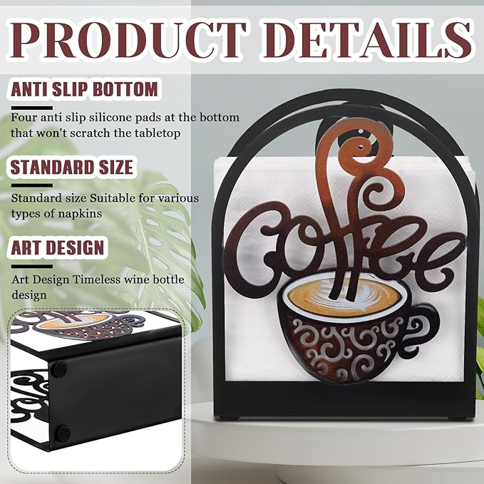 Coffee Paper Towel Holder Napkin Holder Tabletop Tissue Stand Countertop Decor for Kitchen Rustic Farmhouse Napkin Accessories Country Decor