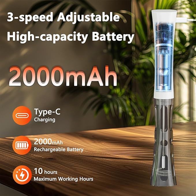 Milk Frother Wand Handheld for Coffee, 2000Mah Rechargeable Drink Mixer With Stand Whisk Cold Electric Foam Maker, 3 Speed Adjustable, Hand Free for Latte, Cappuccino, Matcha, Hot Chocolate, Egg