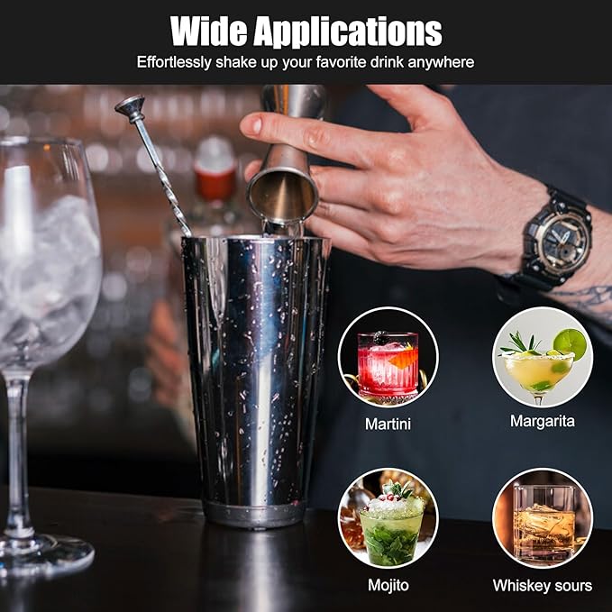 QTLCOHD 6 Pcs Cocktail Shaker Tins, 18/28 Oz Stainless Steel Boston Shaker Bartending, Weighted Drink Mixer for Martini, Essential & Professional Bar Tools for Bartending, Silver