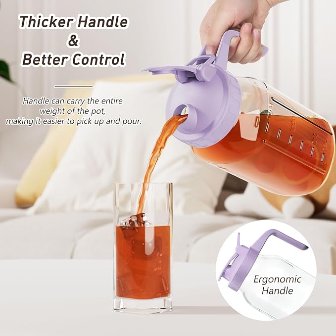 64 oz Glass Pitcher with Lid, Large Wide Mouth Mason Jar with Pour Spout, Purple Sun Tea Glass Jar for Outside, Juice Pitcher Great for Drink, Cold Beverages and Breast Milk