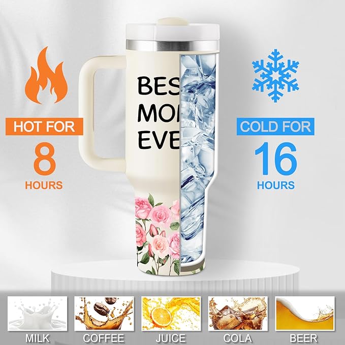 Gifts for Mom Christmas Gifts for Mom Best Moms Gift from Daughter Son Moms Birthday Gift Ideas Mother Gift for Mothers Day Christmas 40oz Travel Cup Insulated Tumbler with Lid & Straw
