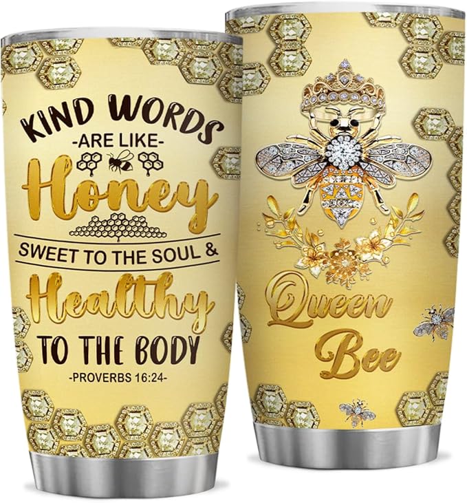 winorax Bee Tumbler Gifts For Women Girls Queen Bees Tumblers Jewelry Drawing Style Stainless Steel Tumblers Coffee Travel Mug 20oz Birthday Christmas Presents