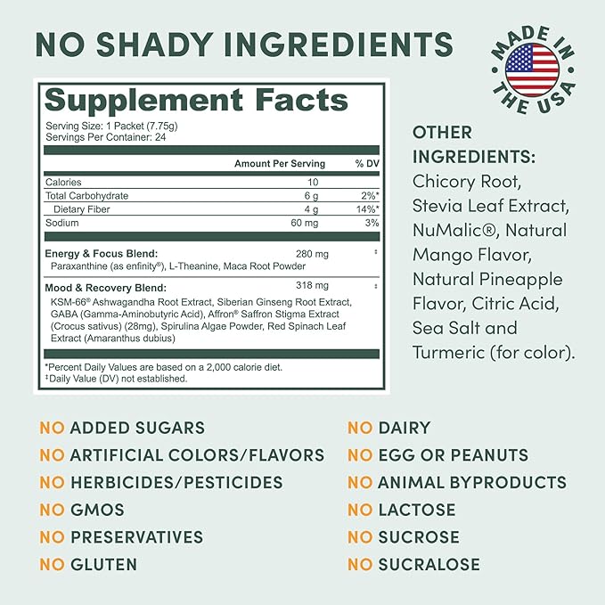 MTE Healthy Energy Drink Powder Packets | Caffeine Free & Sugar Free Energy | Boosted Focus and Productivity | 24 Drink Pouches | Paraxanthine Nootropic Supplement