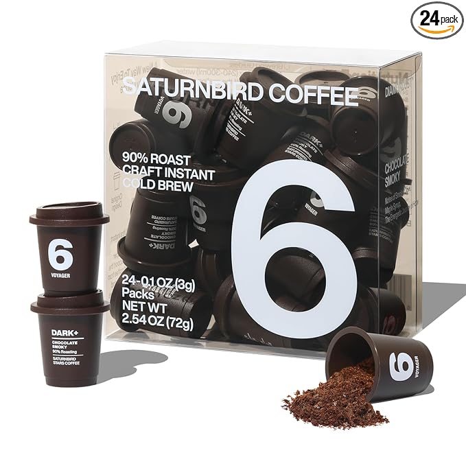 SATURNBIRD Instant Coffee Cold Brew，Coffee Packets of French Roast, 100% Arabica, Enjoy Hot/Cold Freeze Dried Iced Coffee, 24 Single Servings for Home, Travel, Office (NO.6)