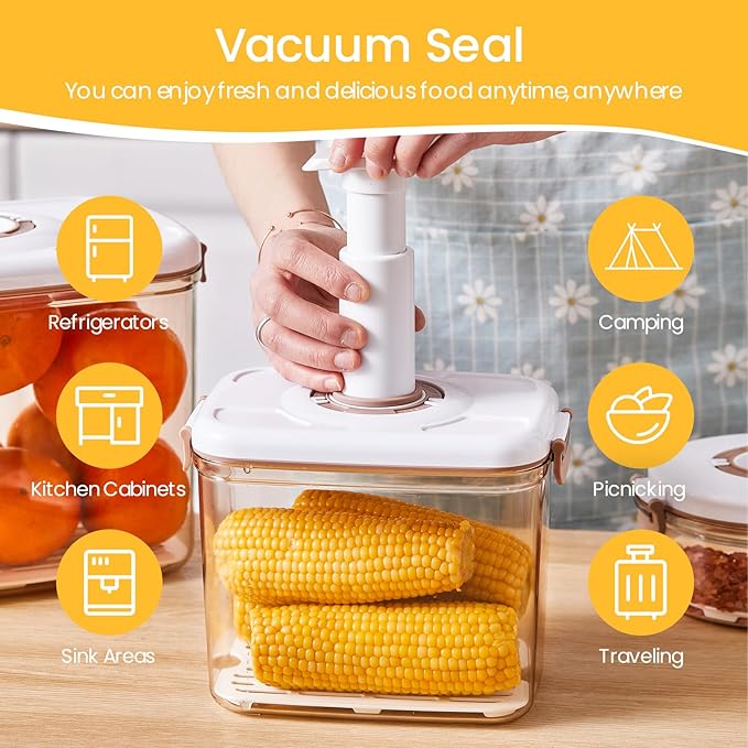 3-Pack Vacuum Seal Containers, Airtight Food Storage with Pump & Strainer | Leakproof, BPA-Free for Meal Prep, Leftovers, Marinating - Keep Fresh Longer