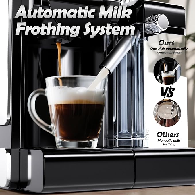 PULZO Espresso Machine with Integrated Automatic Milk Frother, capsule coffee maker for K*cup capsule/Ne*s Original/ground coffee, One Touch Latte & Cappuccino