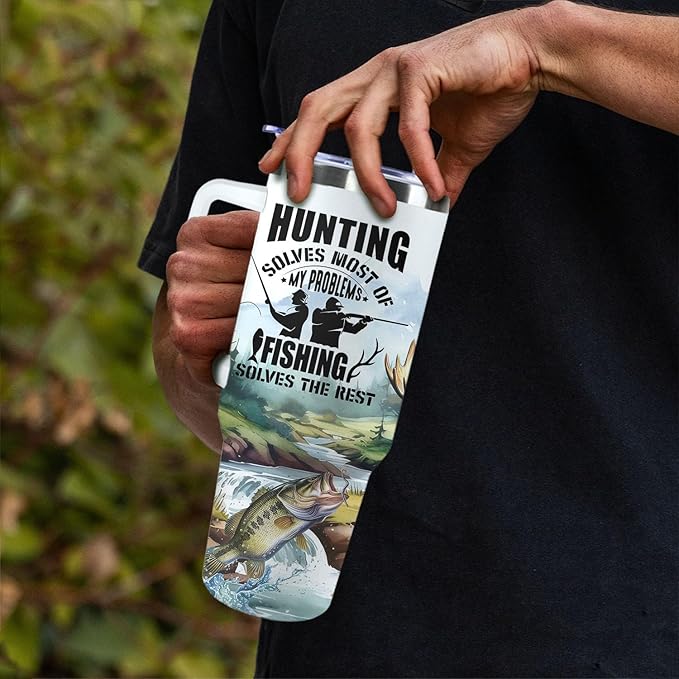 Fishing Gifts For Men 40oz Travel Tumbler for Fishing Lover Fathers Day Fishings Gift For Dad Grandpa Husband as Christmas Birthday Presents Fishings Lover Cup With Handle