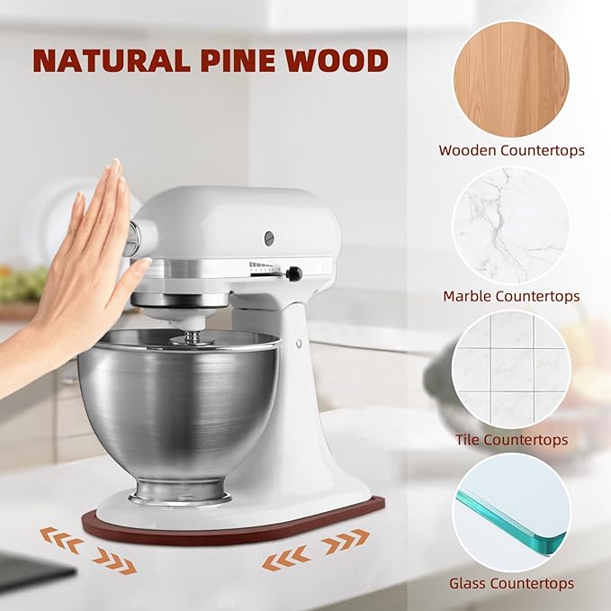 Mixer Slider Compatible with 4.5-5 QT Kitchen Aid Stand Mixers, Kitchen Countertop Storage Mover Sliding Caddy Mixer Slider Mat for Kitchen Aid Stand Mixer Accessories Attachment (Pine Wood - Brown)