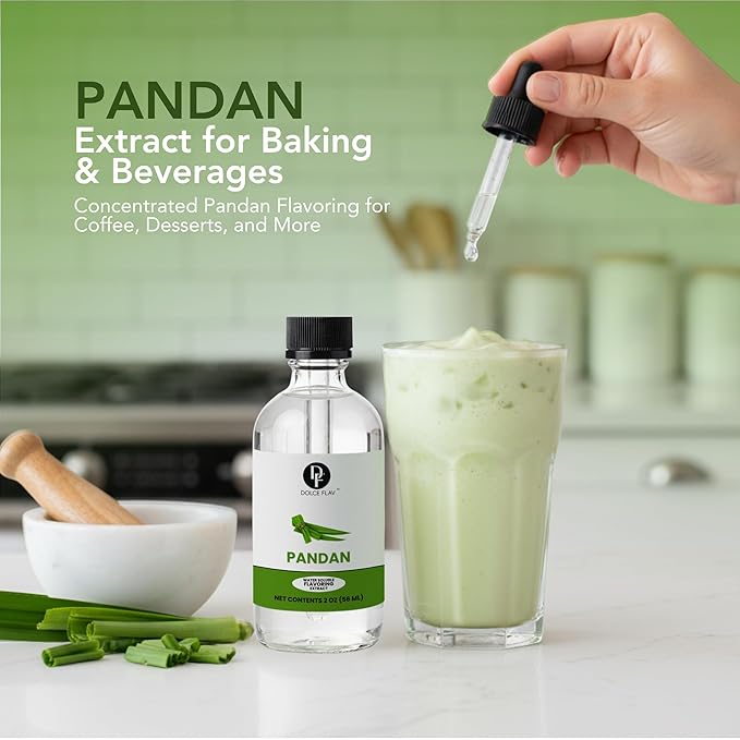 Dolce Flav Pandan Extract, Water Soluble – 2 oz | Southeast Asian Flavoring for Baking, Desserts, Beverages & Syrups – Sugar Free, Kosher, Allergen Free