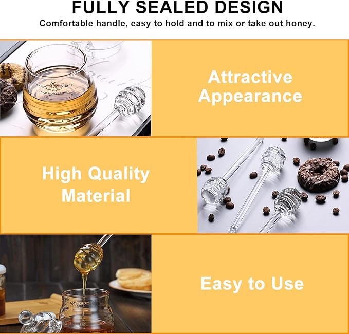 WAFJAMF 2 Pcs 6'' Glass Honey Dipper Stick, Honey Jam Syrup Mixing Stirrer Spoon for Honey Pot Jar