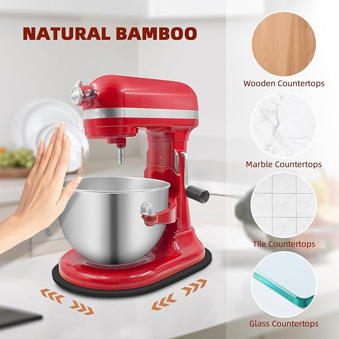 Mixer Slider Compatible with 5.5-8 QT Kitchen Aid Stand Mixers, Kitchen Countertop Storage Mover Sliding Caddy Mixer Slider Mat for Kitchen Aid Stand Mixer Accessories Attachment (Bamboo - Black)