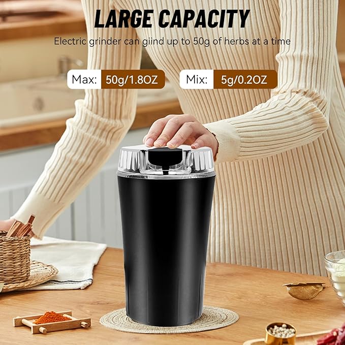 Electric Spice Grinder and Coffee Grinder with One-Touch Pulse Control, 150W Power for Efficient Grinding of Spices, Coffee, and Kitchen Ingredients