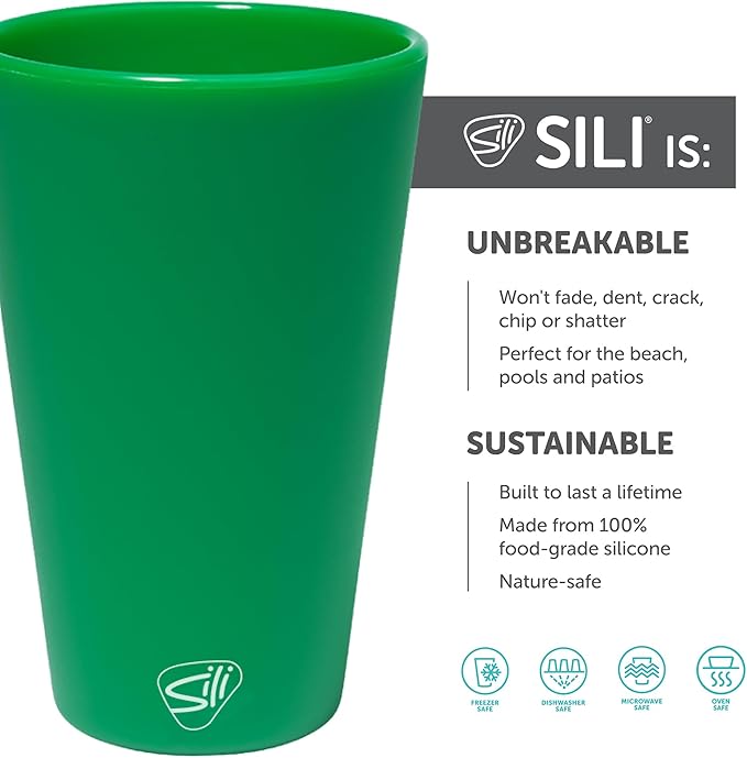 Silipint 16oz Silicone Pint Glass – Unbreakable BPA-Free Reusable Silicone Drinking Cup – Flexible Dishwasher Microwave & Freezer Safe – Stemless Glass for Coffee Smoothies (Classic Green)
