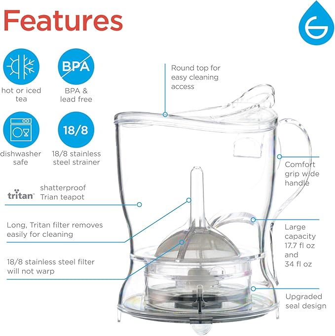 GROSCHE Aberdeen Tea Infuser Teapot & Smart Tea Maker - BPA-Free, Drip-Free Design | Coaster | Easy Brew | Easy Clean Steeper - Ideal Herbal Tea Gift & Holiday Gifts for Tea Lovers, (17.7 oz - 525 ml)