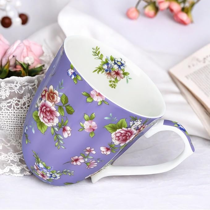 13oz Bone China Floral Mug Bone China Coffee Mugs Bone Teacup Christmas Mugs Birthday Gifts for Women Mom Friends Coworker
