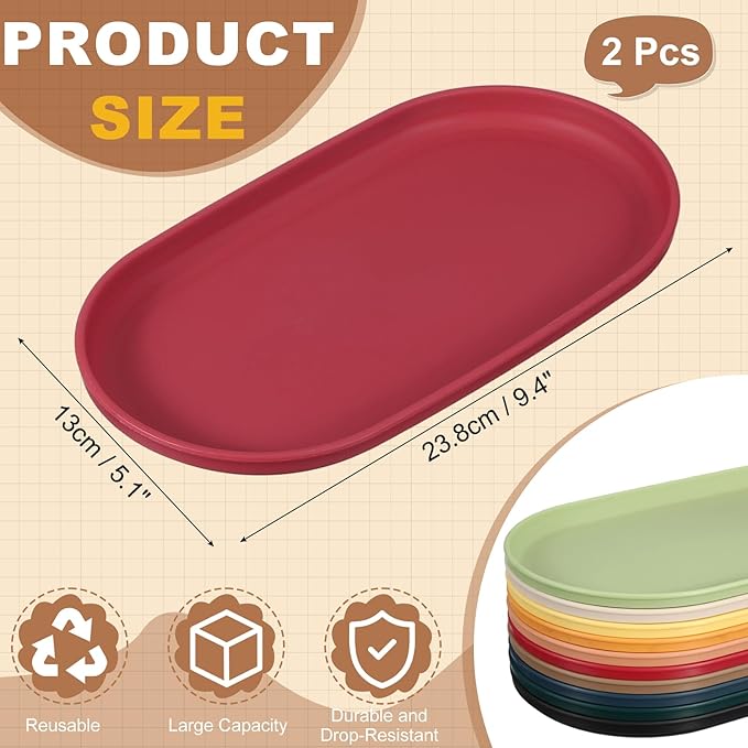 uxcell 2Pcs Fast Food Serving Trays, 9.4x5.1 Oval Reusable Restaurant Serving Trays for Kitchen Restaurant Coffee Fruit Burger Lunch Dessert, Rose Red