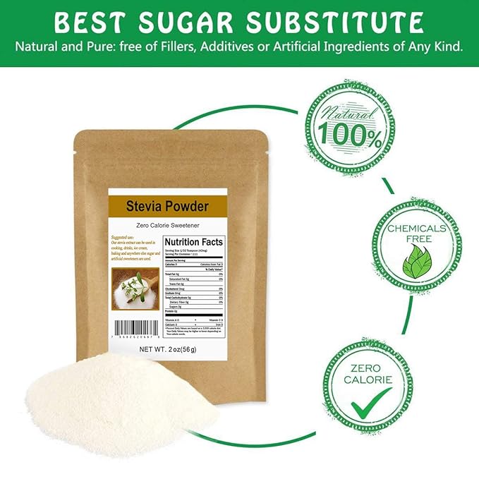 CCnature Stevia Powder Extract Natural Sweetener Zero Calorie Sugar Substitute 2 oz