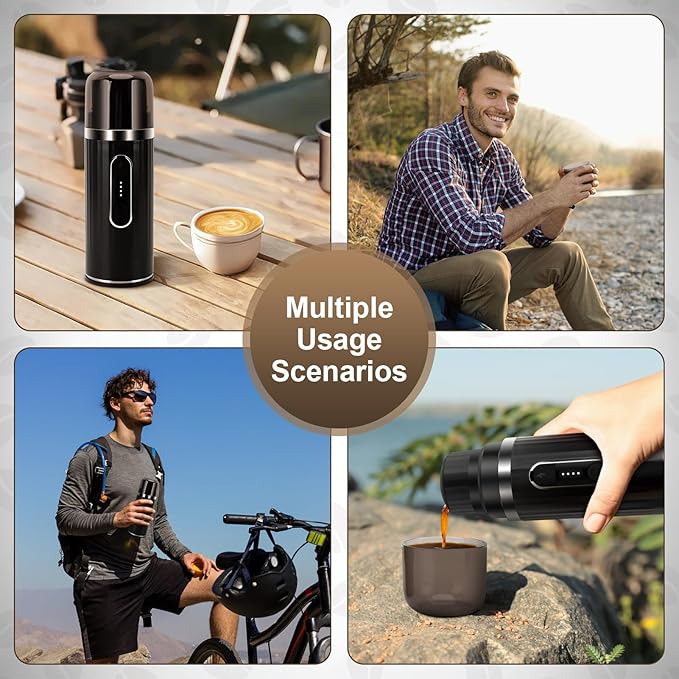 Portable Espresso Machine, Travel Espresso Maker, Car Coffee Maker Self-Heating with USB-C, Compatible with Ground Coffee & Capsules (NS＆DG) for RV, Hiking, Camping, Office