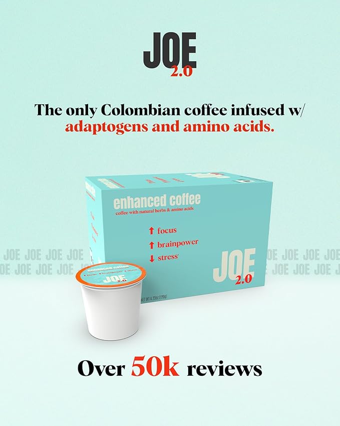 Joe 2.0 Nootropic Coffee Pods – Organic Medium Roast with Lion’s Mane, Ashwagandha, L-Tyrosine & L-Theanine | Focus, Brainpower & Stress Support | Vegan, Keto, Eco-Friendly