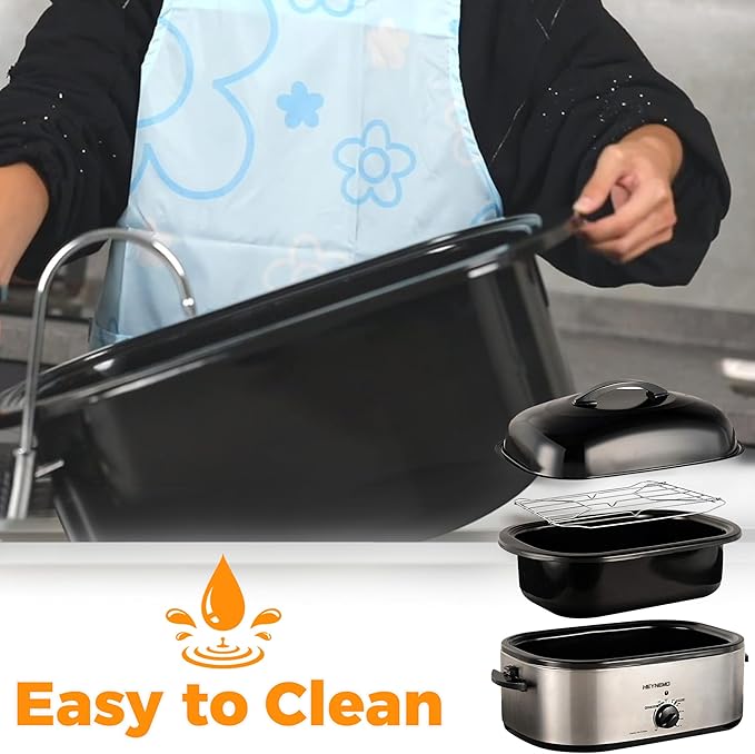 18 Quart Roaster Oven with Self-Basting Lid, Electric Turkey Roaster Oven with Defrost & Warm Function, Adjustable Temperature, Removable Pan Rack, Stainless Steel, Silver
