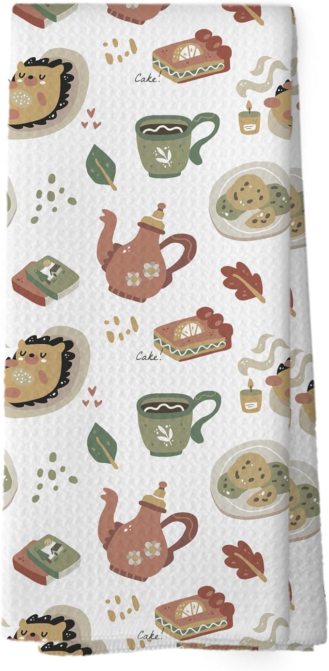 English Cottage Decor Kitchen Dish Towels, Cottagecore Gifts for Women, Hedgehog English Country Tea Time Cottagecore Hand Towels Kitchen Tea Towel Decorations, 16x24inch