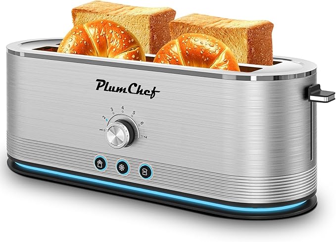 4-Slice Toaster, 7 Browning Settings, Defrost/Reheat Functions, Removable Crumb Tray, Full body Stainless Steel Housing 1350W ，Anti-Fingerprint & Anti-Jam,(1, Silver)