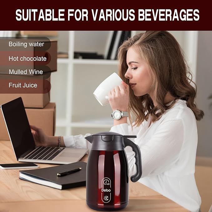 Thermal Coffee Carafe-71oz vacuum Coffee Carafe For Keeping Hot Liquids,Coffee Carafe,Thermal Stainless Steel, Coffee Carafes Press On Lid, Coffee Dispenser.(2.1l) Red