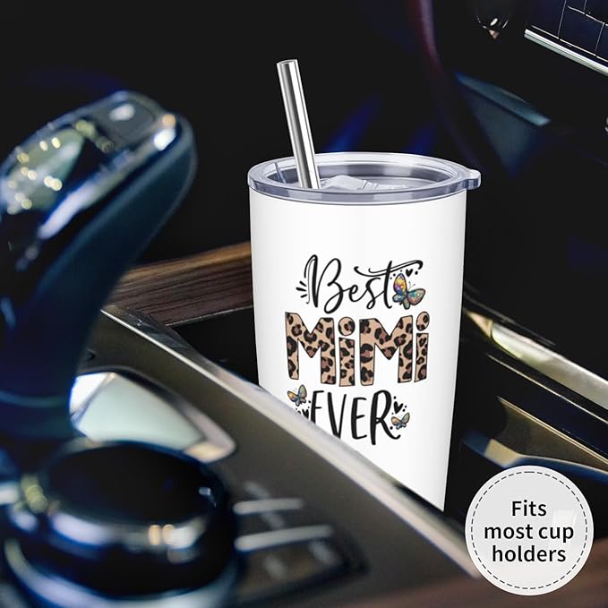 Mimi Christmas Gifts, Mimi Gifts for Grandma, Birthday Gift for Grandma from Grandkids, 20 oz Stainless Steel Tumbler With Lid & Straw