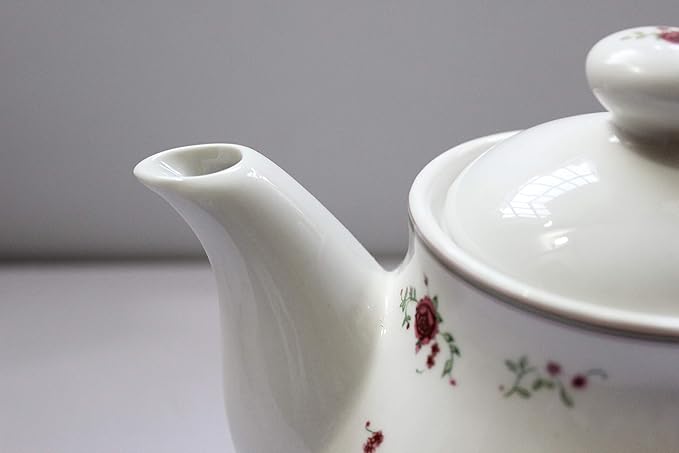 Porcelain Teapots with Lids,Vintage Teapot Beautiful Rose Design,Floral Ceramic Tea Pot Large for Kitchen and Dinning,China Teapot for Afternoon Tea or Coffee,Home Decorative Good Gifts,Beige